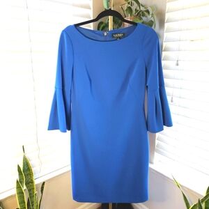 Ralph Lauren Blue Bell Sleeved Dress with Bateau Neckline
